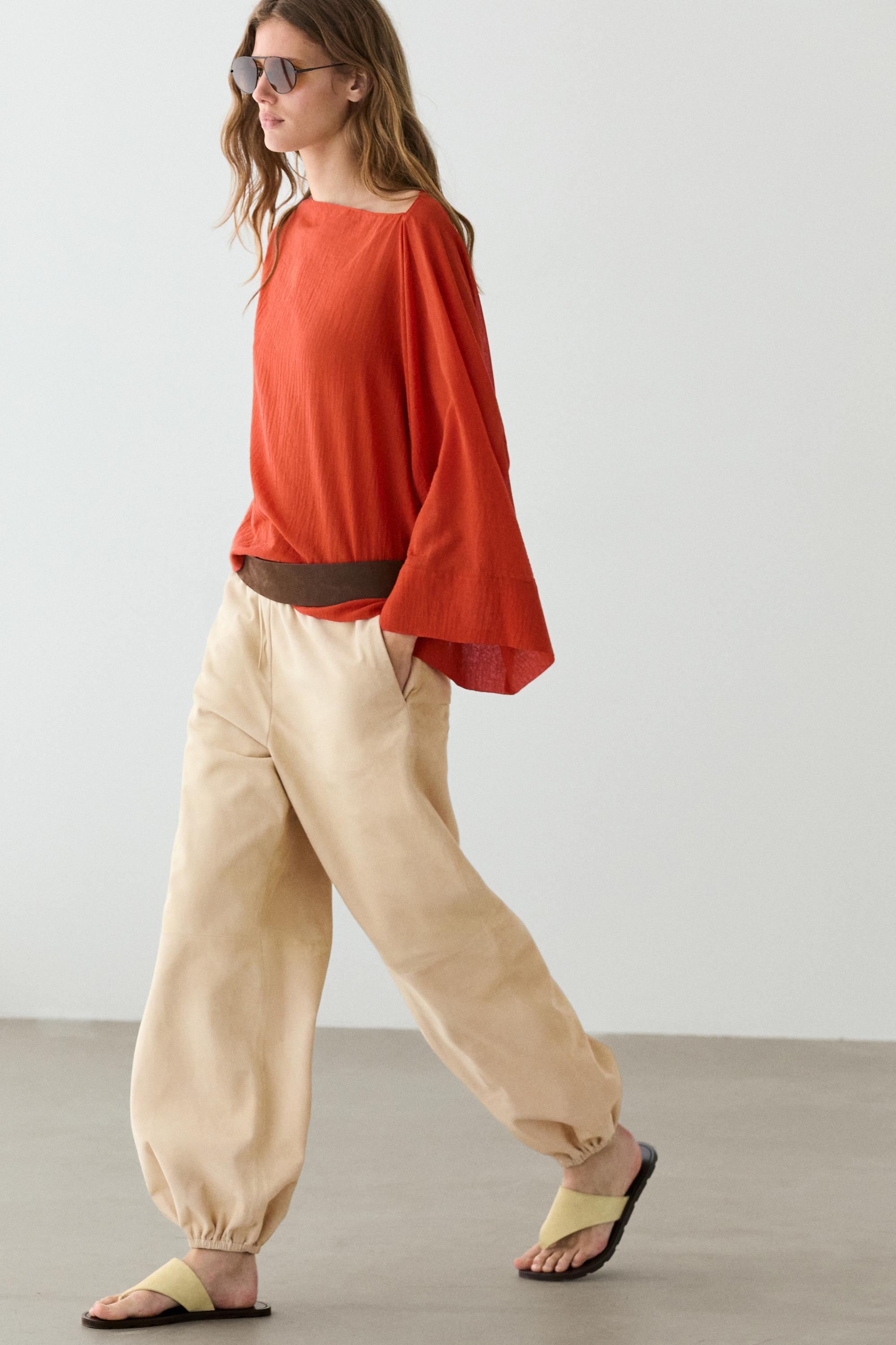 Flowing 100% cotton shirt with voluminous sleeves